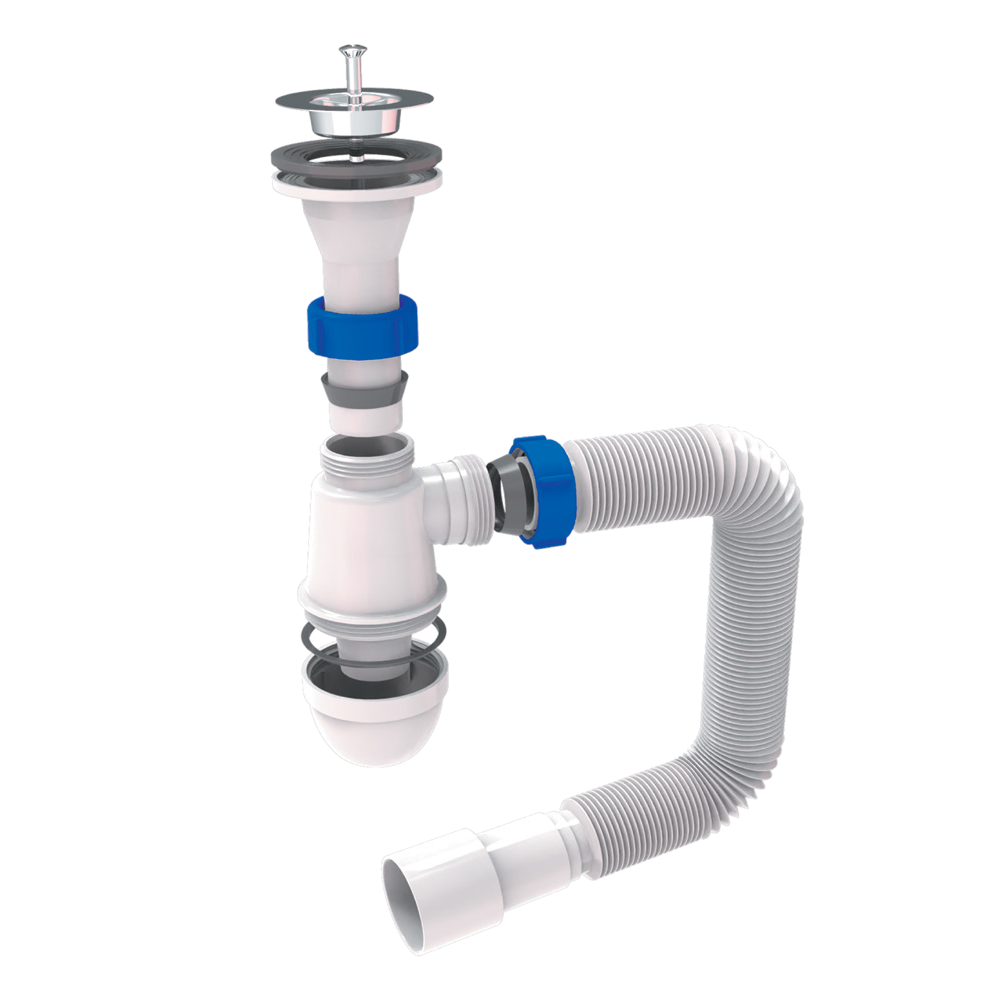 TAU Сифон для раковины с выпуском из нерж. стали и гибким отводом 1¼"×Ø32/50мм TAU (9841753) Київ - фото 1