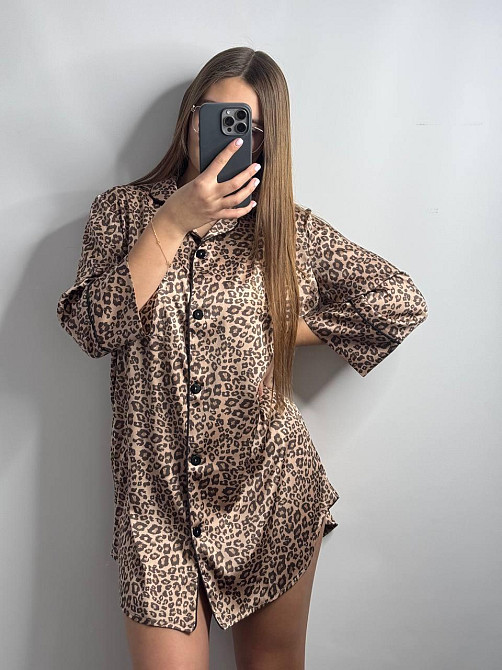 Женская ночная рубашка удлиненная шелковая Леопард 4 XL Харьков - изображение 2