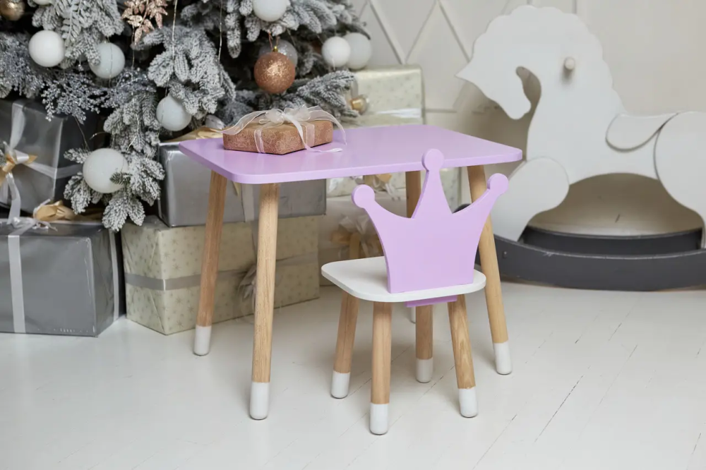 Детский прямоугольный столик со стульчиком Корона с белым сиденьем (Фиолетовый) Винница - изображение 9
