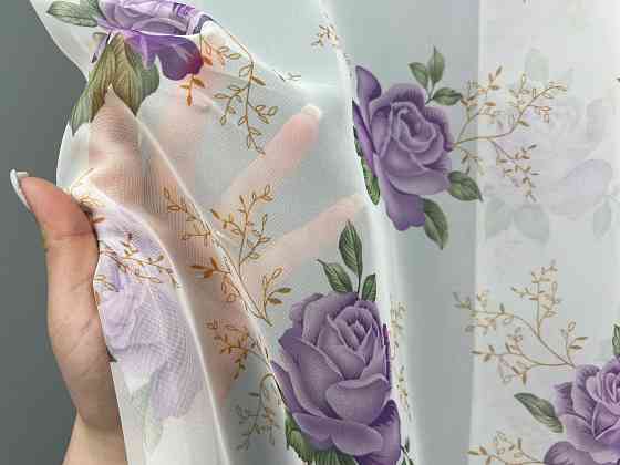 Тюль VR-Textil 1800т Шифон з принтом Білий з бузковим 400х270 см (42-1244) Київ