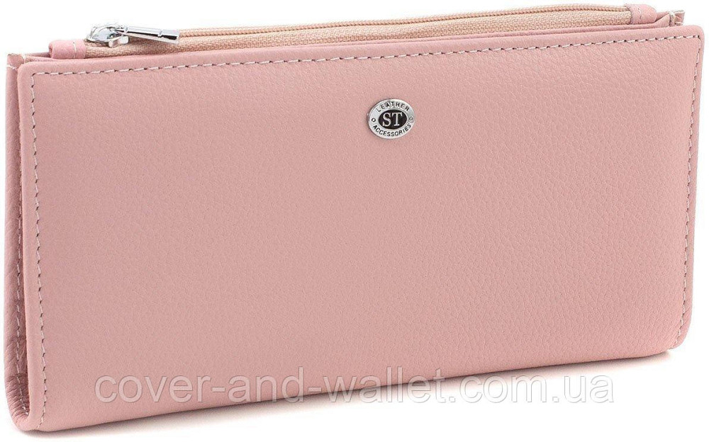 Світло рожевий жіночий тонкий гаманець на магнітах та блискавці ST 006 pink Київ - фото 1