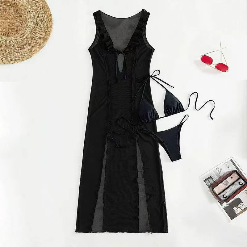 Жіночий купальник трійка з накидкою Чорний L Харків - фото 8