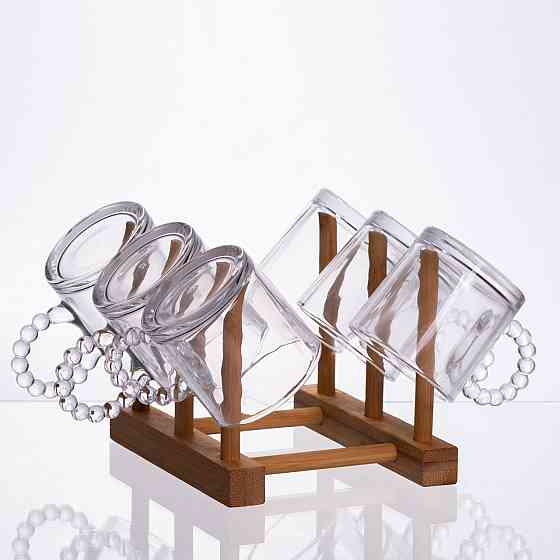 Yiwu Чайний сервіз із товстого скла 8 предметів з бамбуковою підставкою для чашок 64486-23 Коломыя