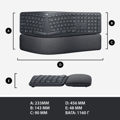 Клавиатура Logitech ERGO K860 Bluetooth/Wireless UA Black (920-010108) Винница - изображение 7