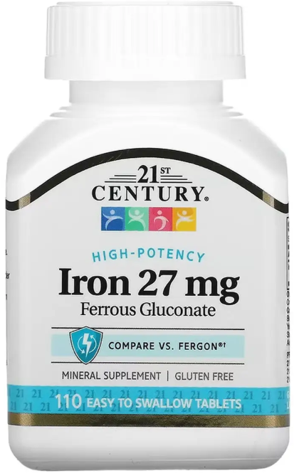 Железо 21st Century Iron 27 mg Ferrous Gluconate 110 таб Киев - изображение 1