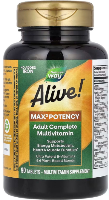 Мультивитамины 3 в день без железа Natures Way Alive! Max3 Potency 90 таб Киев - изображение 1
