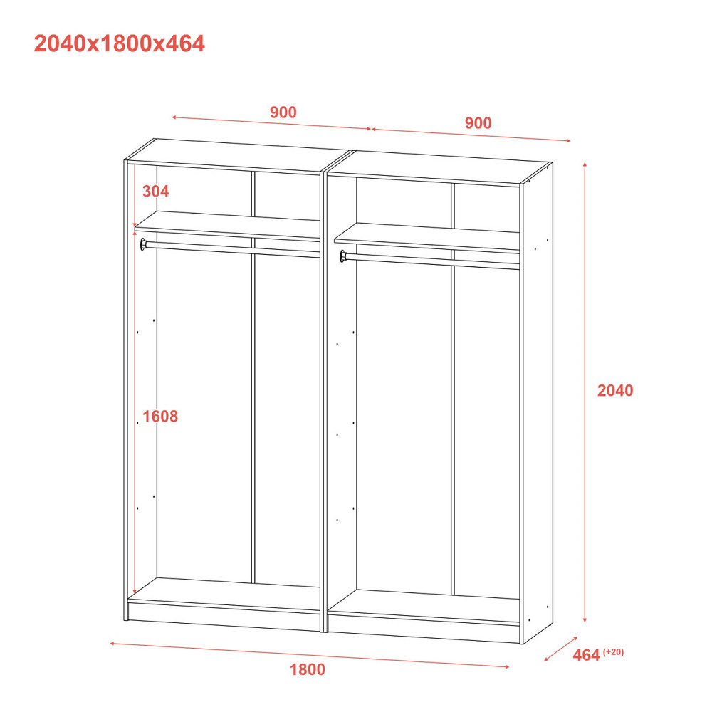 Шкаф для одежды Doros Промо Серый 2+2 ДСП 180х48х204 DRS-011630 (80737766) Львов - изображение 8