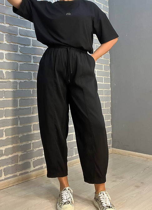 Брюки женские Mix Ray 4307 МОМ швы резинка и шнурок на талии, черный, S Одесса - изображение 3