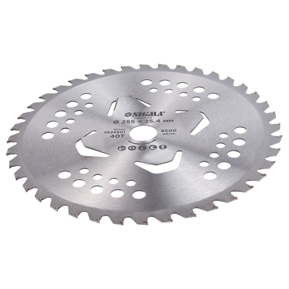 Диск для тримера з твердосплавними напайками Ø 255×25.4 мм 40Т 4 підрізні лопаті SIGMA (5624601) Київ - фото 4