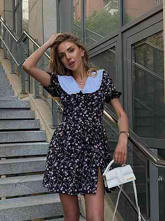 Женское романтичное мини платье цветочное с воротничком софт Одесса