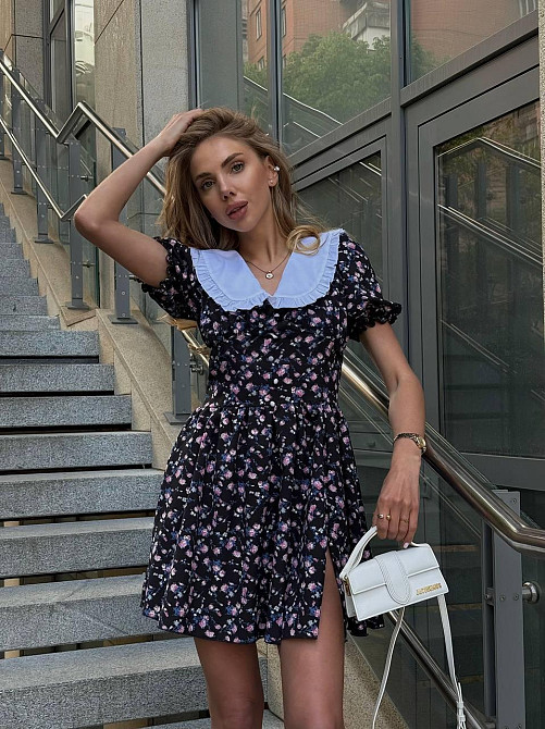 Жіноча романтична міні сукня квіткова з комірцем софт Одеса - фото 1