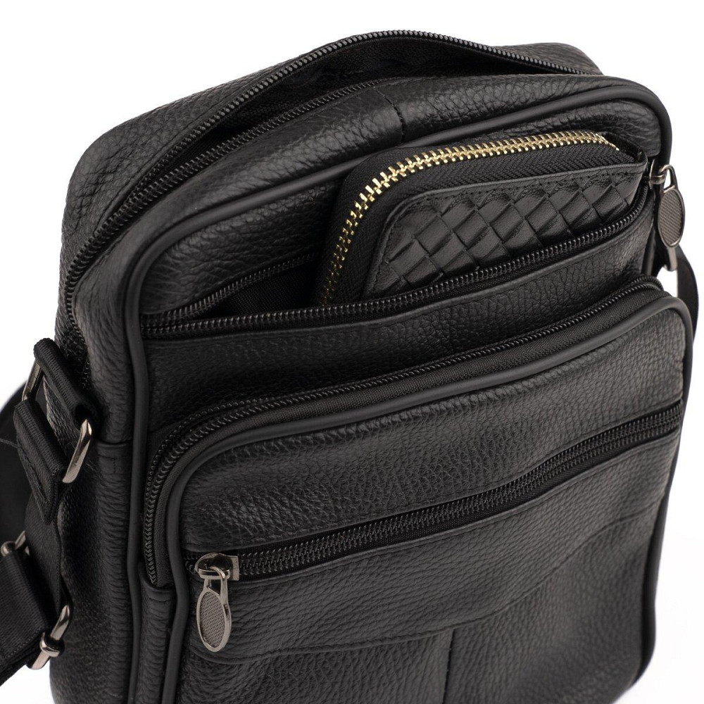 Сумка мужская на одно отделение зернистая Vintage 20203 Черная Киев - изображение 5