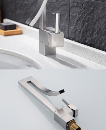 Смеситель дизайнерский для раковины однорычажный кран горизонтальный монтаж WanFan для ванны Никель Каменец-Подольский