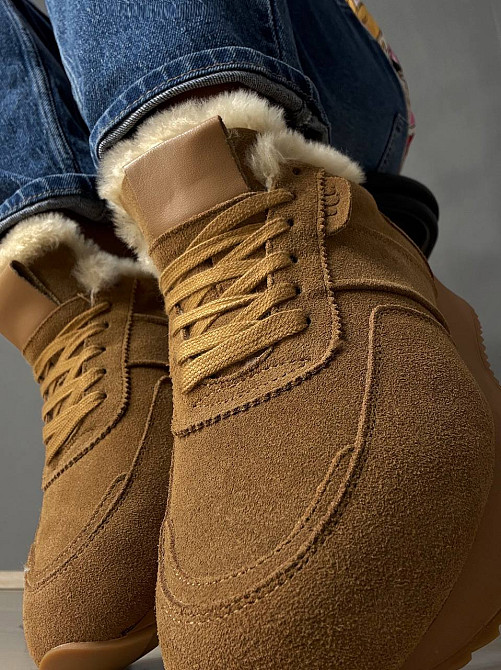 Кросівки жіночі Hengji U-2 натуральна замша утеплені хутром коричневі, 38, 24 см Київ - фото 9