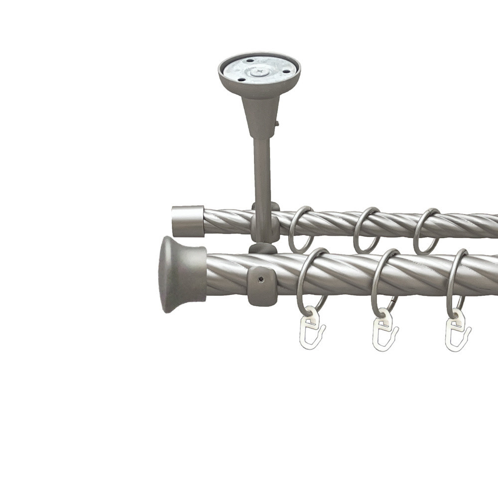 Карниз Orvit Дуо металевий дворядний відкритий до стелі скручена труба кільце металеве Сатин 25\16 мм 240 см Львов - изображение 1