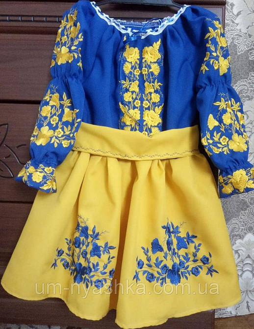 Платье вышиванка сине-желтый для девочки 