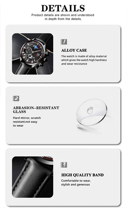 Подарочный набор для мужчин: наручные часы, 1 браслет и 1 ожерелье- диам 4,2 дл. 22см шир рем 2см, без коробки Киев - изображение 9