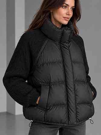 Куртка жіноча YZY 30790 пуховик oversize з в’язаними рукавами демісезонна one size, чорний, one size Київ