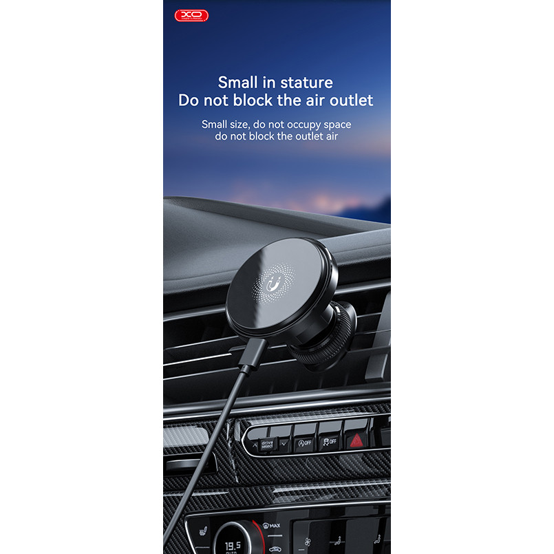 Держатель телефона автомобильный XO с беспроводной зарядкой CX015 15W Magnetic Car Air Outlet Wireless черный Львов - изображение 4