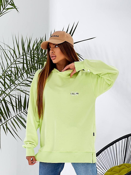 Женская базовая удлиненная худые с двойным глубоким капюшоном турецкий тринит, петля ПЕНЬЕ Салатовый Одесса - изображение 6