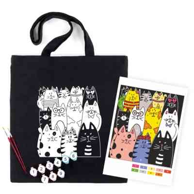 Набор для творчества Rosa Talent екосумка-розмальовка, чорна, Котики, 38х42 см (4823098542148) Винница
