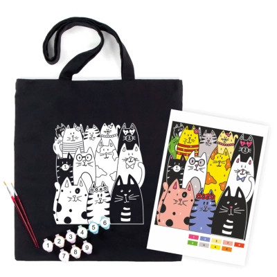 Набор для творчества Rosa Talent екосумка-розмальовка, чорна, Котики, 38х42 см (4823098542148) Винница - изображение 2