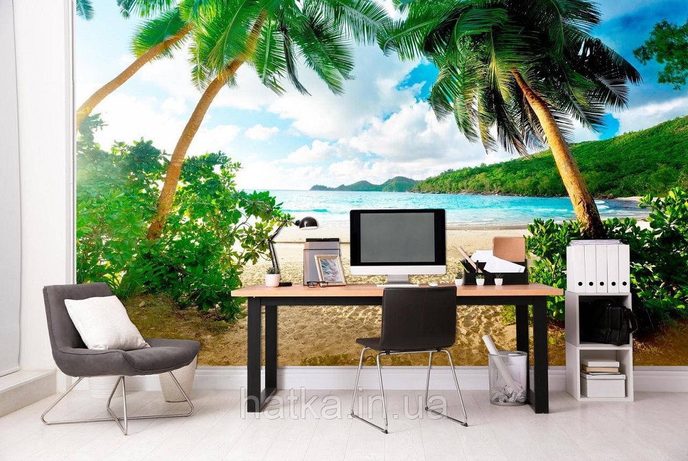 Шпалери вінілові на флізелін релакс пальми море пляж хмари Київ - фото 1