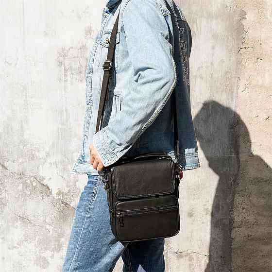 Вертикальна чоловіча сумка в м'якій шкірі Чорна (Vintage) Київ