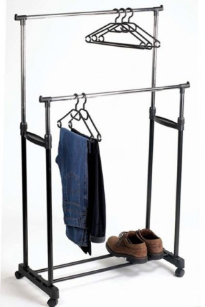 Телескопическая вешалка стойка для одежды напольная Double Pole черная 150*60*35 см Київ