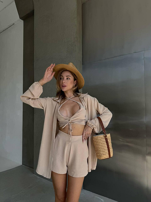Женский летний костюм тройка: рубашка топ и шорты креп жатка Одесса - изображение 6