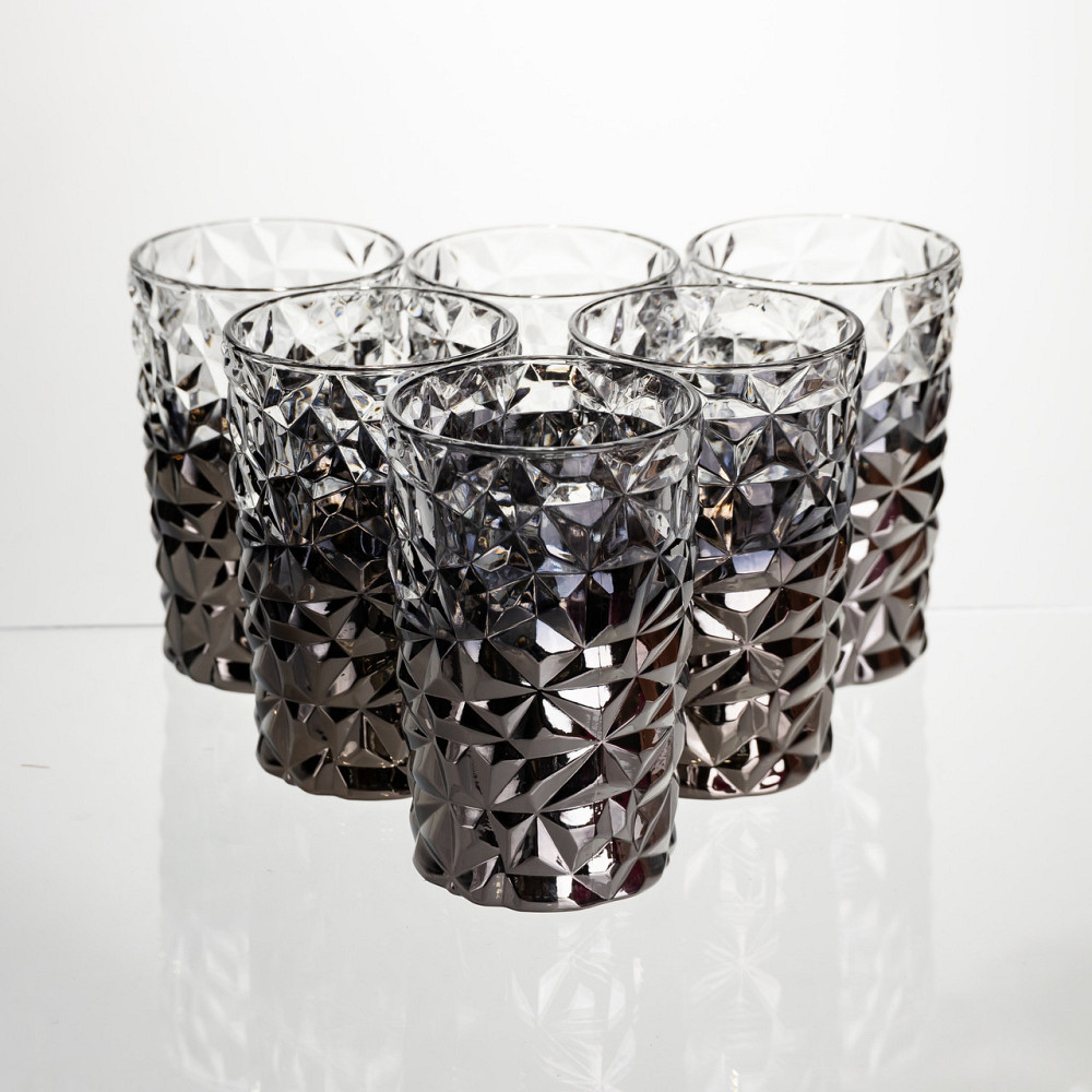 Набір склянок 6 штук 350 мл для лимонадів соку води коктейлів склянки скляні для напоїв Сірий HP-19-183 Київ - фото 1