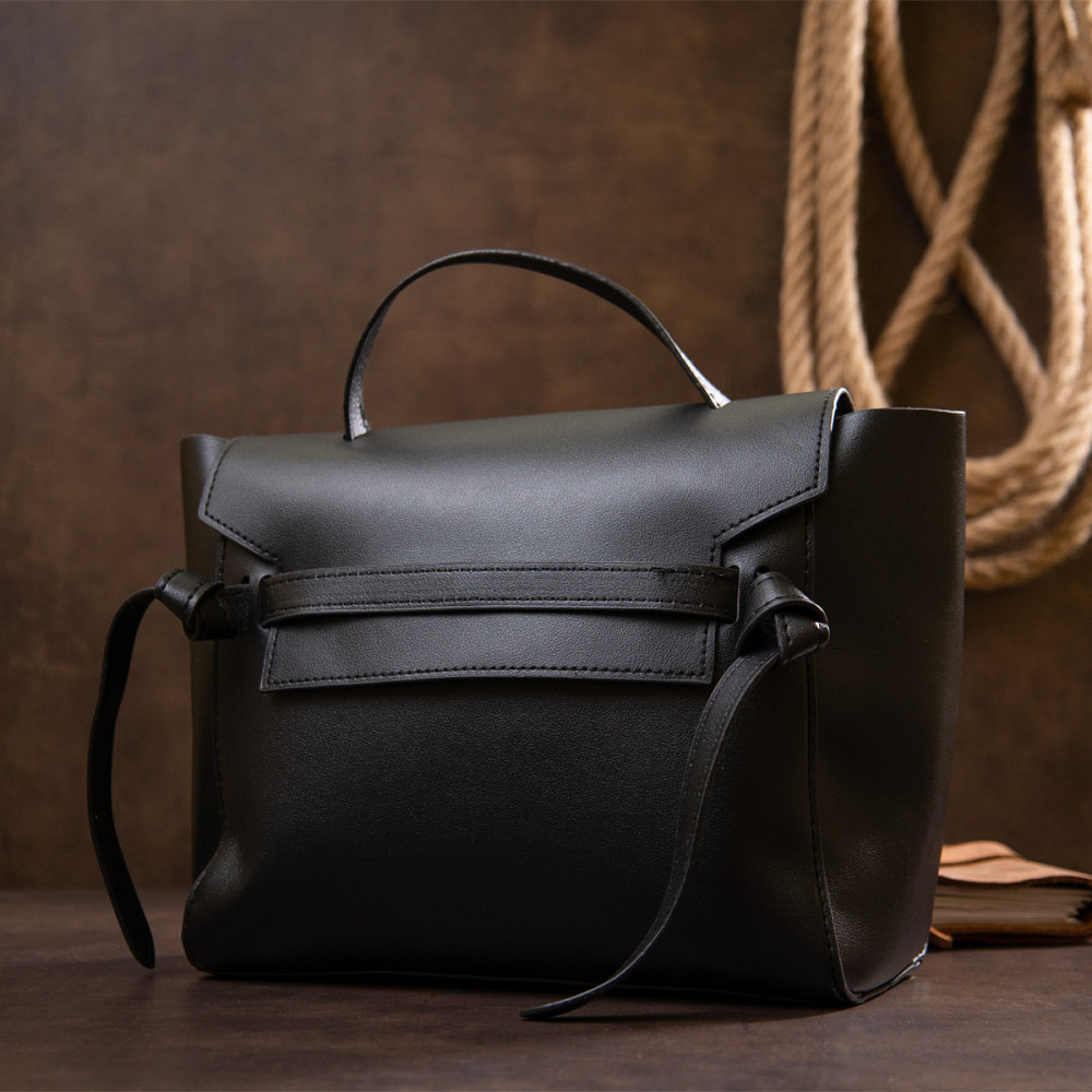 Сумка з клапаном із шкірзамінника Vintage sale_14949 Чорна Київ - фото 4