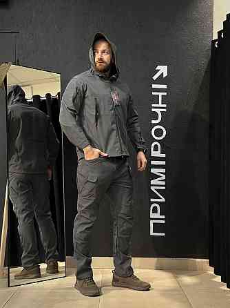 Сірий тактичний костюм софтшел чоловічий легкий без утеплення для служби та активного використання Львів