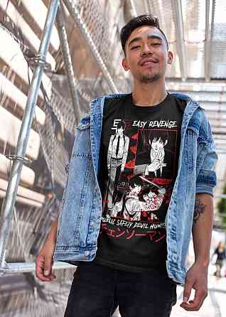 Футболка для хлопчика з аніме принтом Людина-бензопила оверсайз (зріст від 165 до 180) Чорний AnimeJ0959m Дніпро