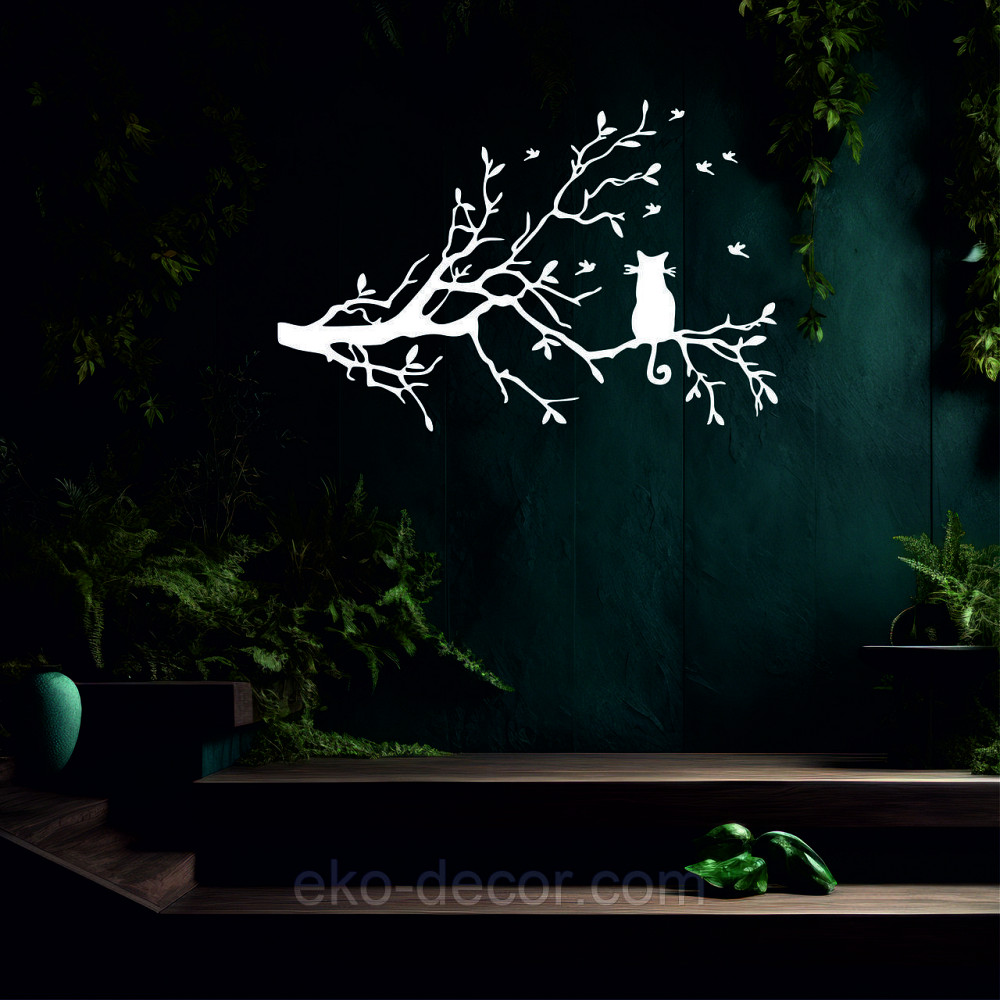 Декоративне настінне Панно «Кіт на гілці», Декор на стіну 50*33 см, Білий Київ - фото 2
