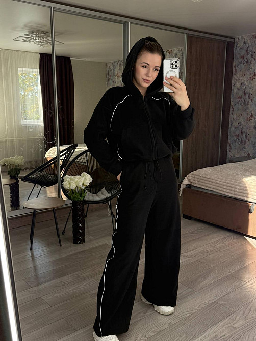 Женский теплый прогулочный костюм двойка с дабл флиса полар Черный, 46/48 Одесса - изображение 1