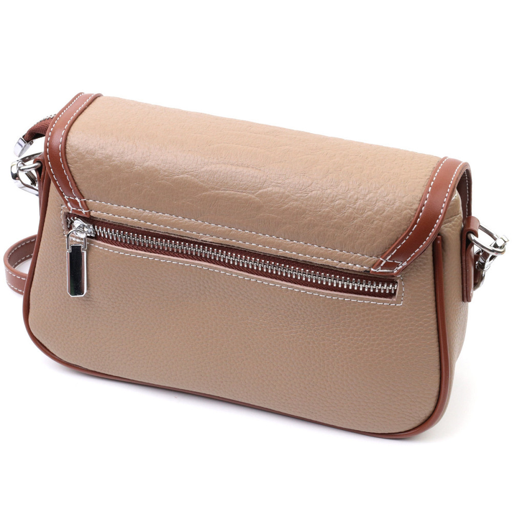 Стильная женская сумка с фактурным клапаном из натуральной кожи Vintage 22620 Бежевая Киев - изображение 1
