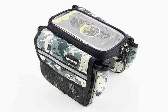 Сумка-штани на раму з тримачем телефону 170х90мм, бічні відділення, кріпл. на липучці, вологозахисна, піксель Київ