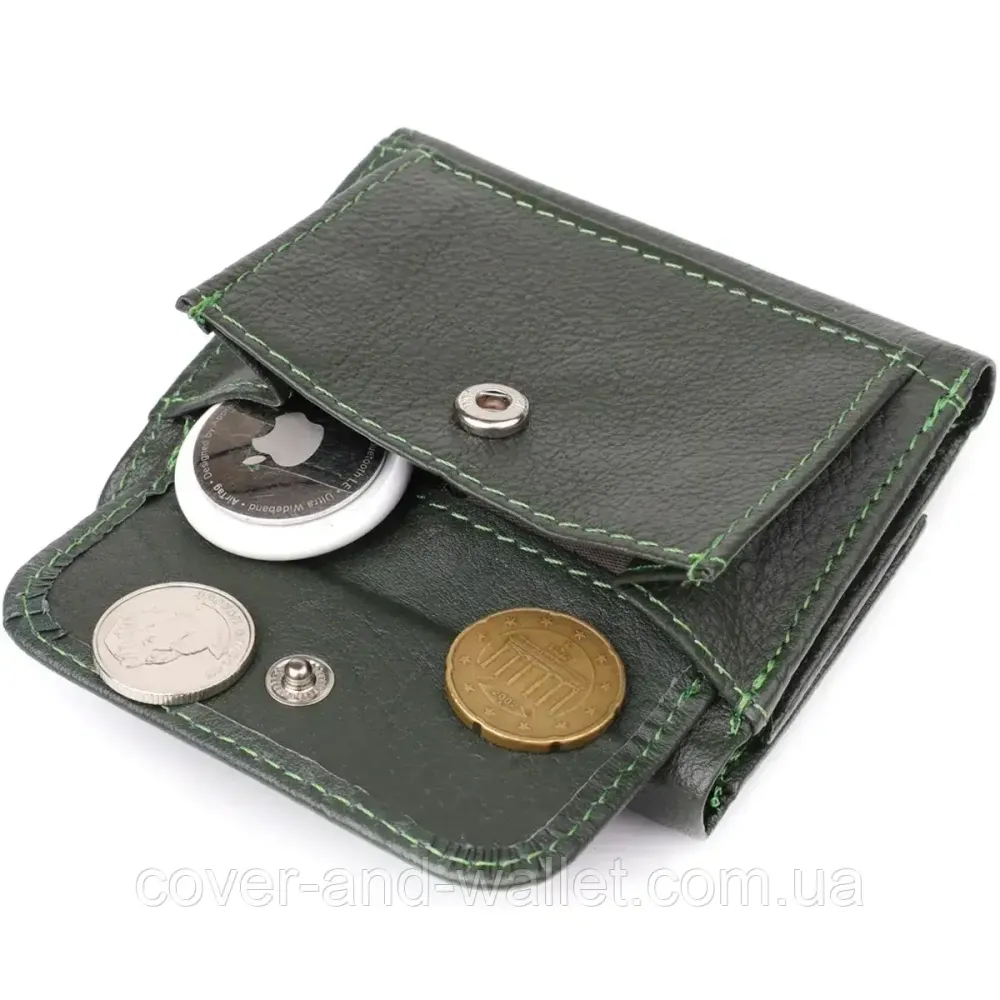 Маленький кожаный женский кошелек зеленого цвета на магните ST 440 Киев - изображение 3