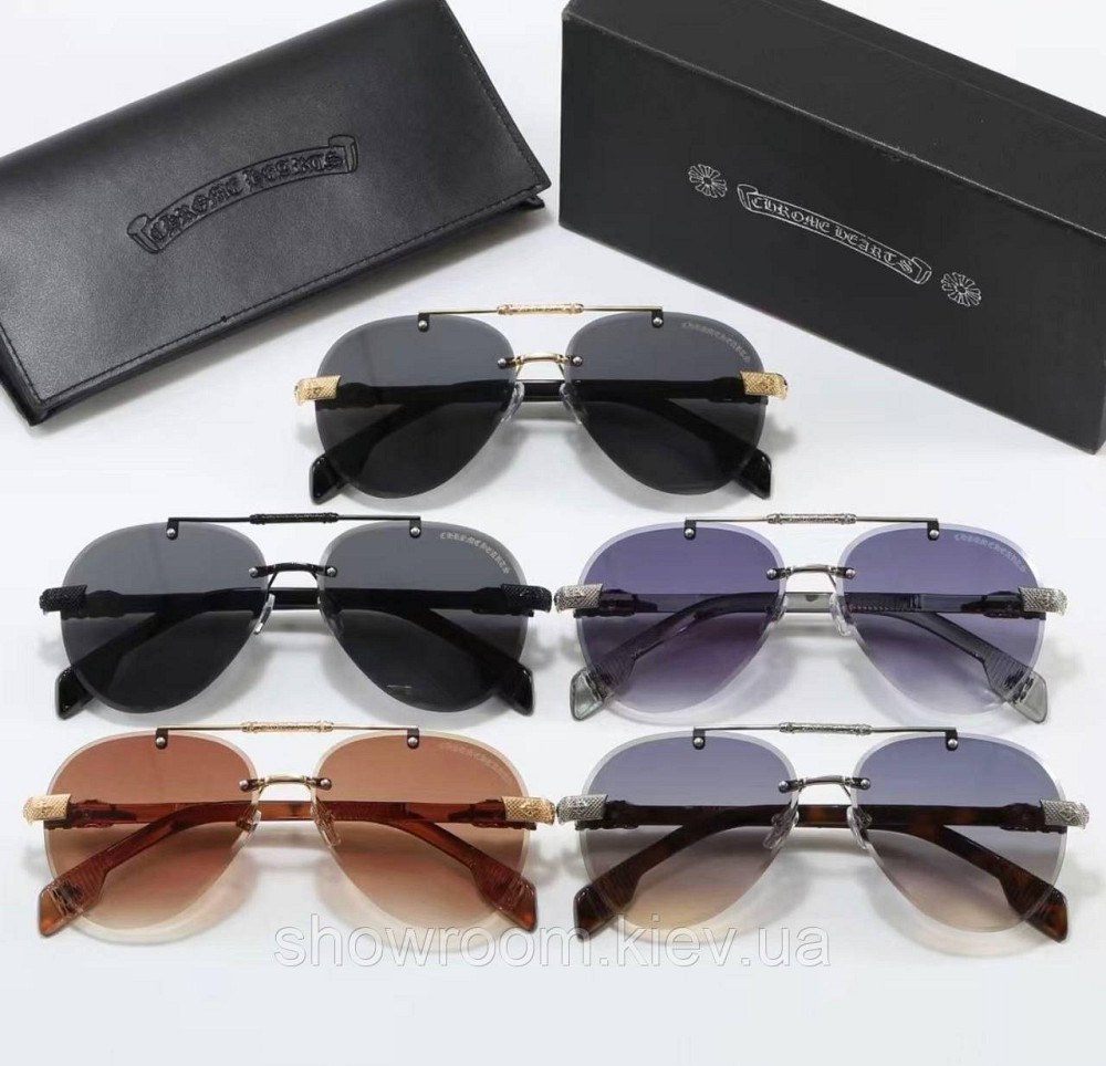 Очки безоправные стильные солнцезащитные Chrome Hearts (7847) черные Киев - изображение 5