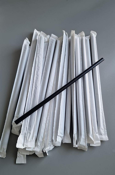 Трубочка для напоїв в індивідуальному пакованні d6.8-21см Чорна (200 шт.) Харків - фото 1