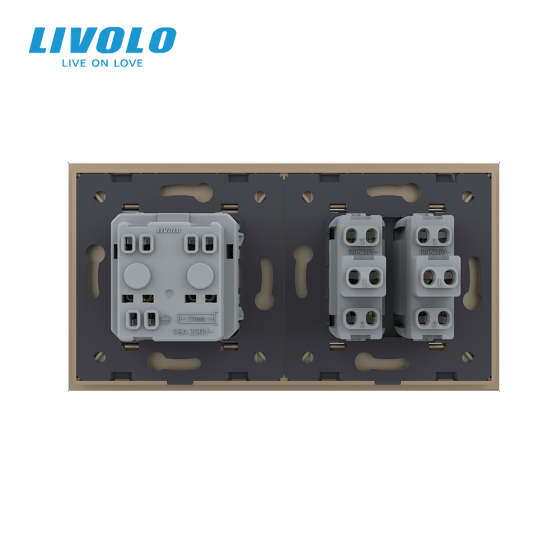 LIVOLO Двоклавішний вимикач з розеткою Livolo золотий скло (VL-C7C1EUK2-13) Коломия