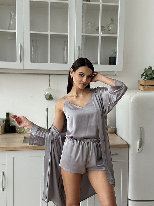 Піжама жіноча шовкова майка з шортами Сірий XL/XXL Харків - фото 9