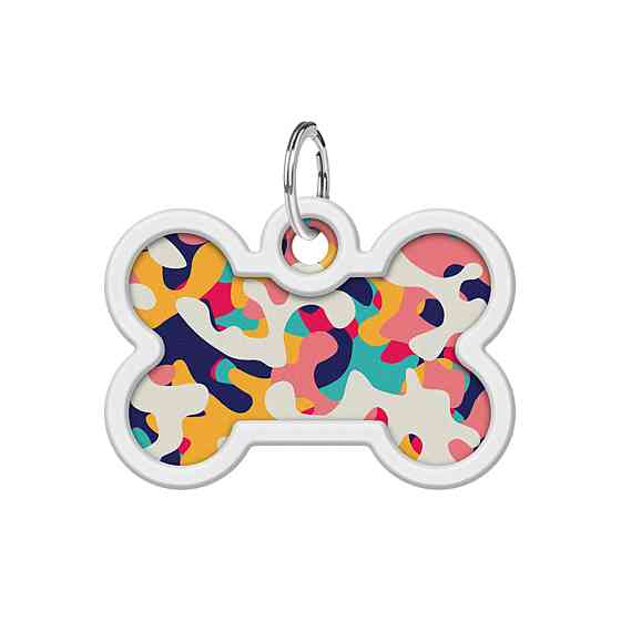 Адресник для собак і котів металевий WAUDOG Smart ID з QR паспортом, малюнок "Камо різнокольоровий", кістка, Д 40 мм, Ш 28 мм Київ