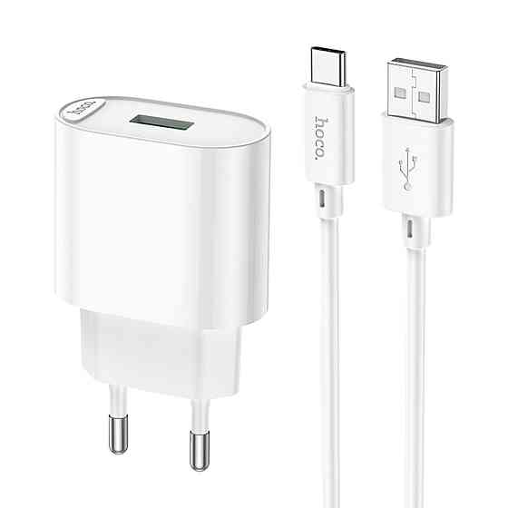Мережевий зарядний пристрій HOCO C109A Fighter single port QC3.0 charger set(Type-C) White Київ