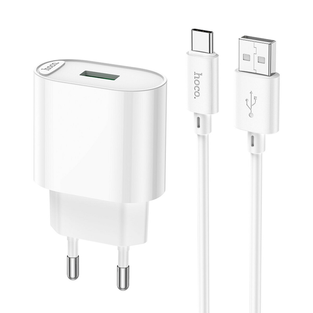 Мережевий зарядний пристрій HOCO C109A Fighter single port QC3.0 charger set(Type-C) White Київ - фото 1