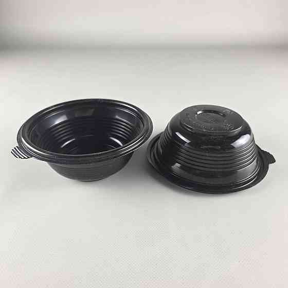 Супная ємність 350 мл, чорна з кришкою, ПП-117-350 (50 шт) Харків