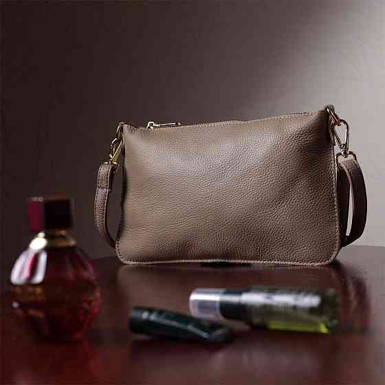 Жіноча сумка-клатч з двома ременями з натуральної шкіри Бежева (Vintage) Київ