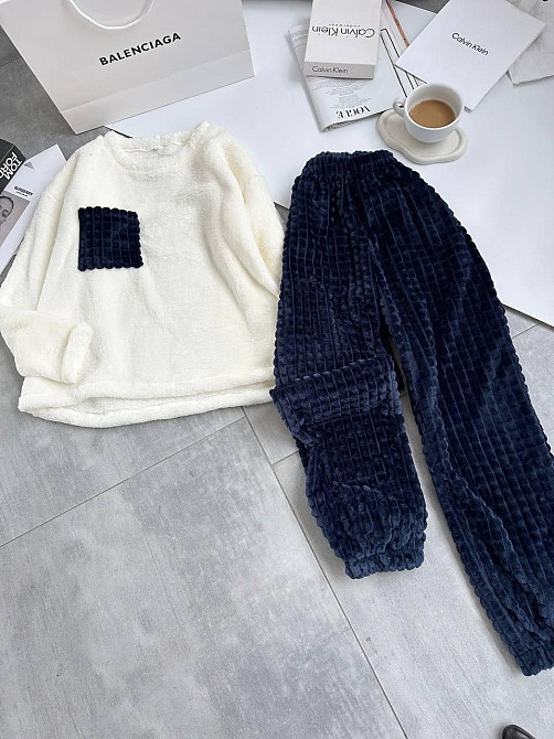 Женская теплая домашняя пижама махра+ махра фактурная Синий, 42/44 Одесса - изображение 4