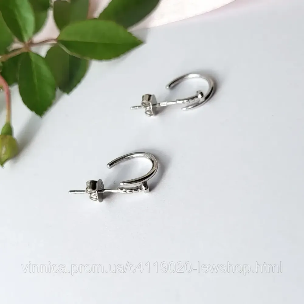 Серебряные серьги гвоздики на фиксаторах гвоздей без камней серебро 925 пробы Черновцы - изображение 4
